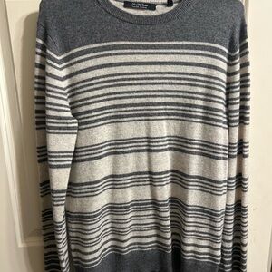 Saks Fifth Avenue Men's Gray and Cream Striped Crewneck Cashmere Sweater